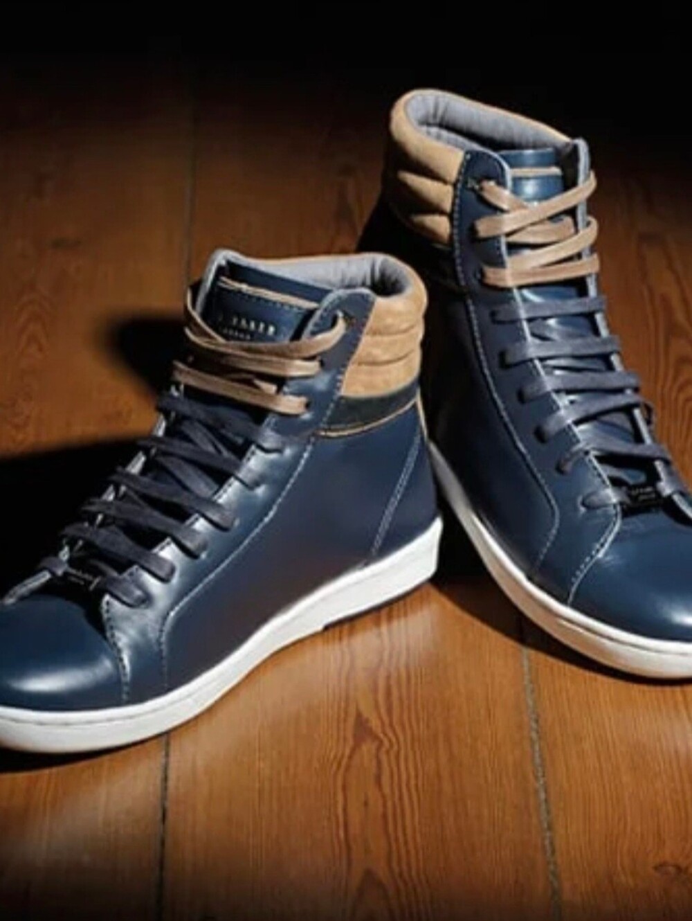 Ted Baker Navy and Tan High-Top Leather Sneakers for Men Size 10 Like New